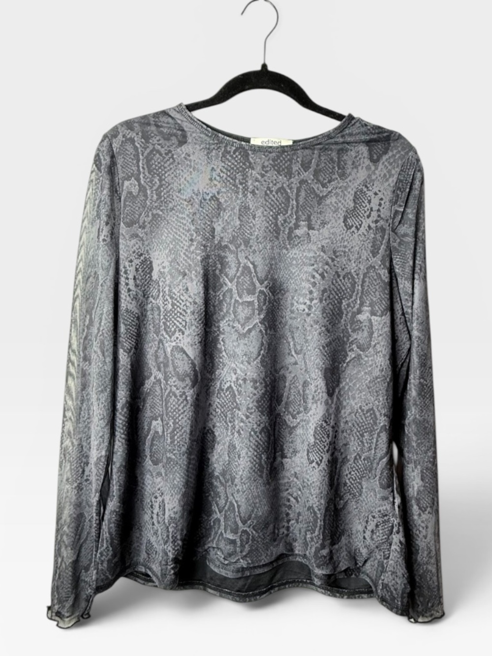 Edited by Remi Bader Snakeskin Sheer Shirt Size 1X Long Sleeve Grey Evening (J)
